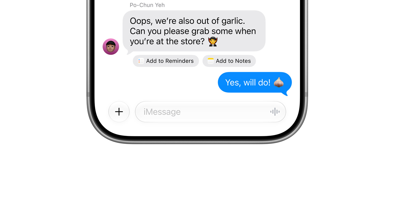 Options de création de rappel ou de note affichées dans l’app Messages