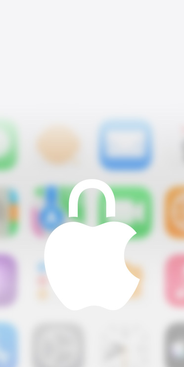 Apples anonymitetslogo med et hængelåsikon, hvidt på en sløret baggrund, hjemmeskærmens apps