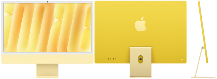 Front, rear and side exterior of iMac, yellow color