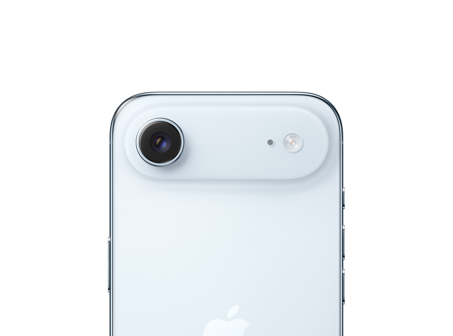 iPhone Air, parte posterior, azul cielo, cámara Fusion principal en la estructura de la parte superior