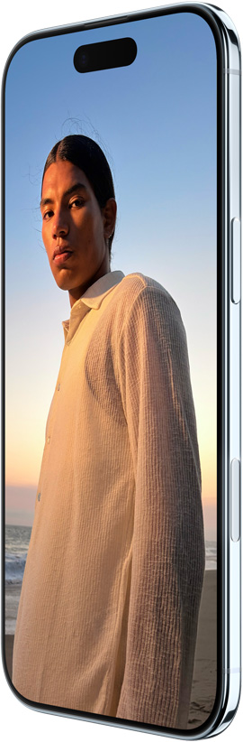 iPhone Air, parte frontal, parte lateral, diseño todo pantalla, Dynamic Island en la parte superior, botón lateral, botón de Control de la Cámara