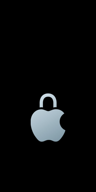 Сріблястий логотип Apple із дужкою навісного замка замість листочка у верхній частині логотипа