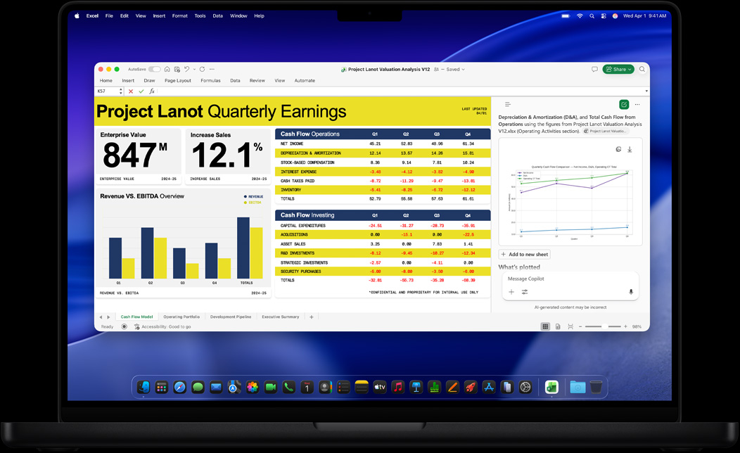 Pantalla de una MacBook Pro con Excel que se usa para crear un informe trimestral de resultados
